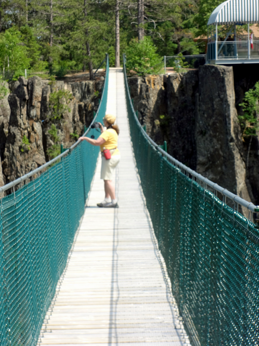 Karen Duquette on Canada's longest suspension bridge